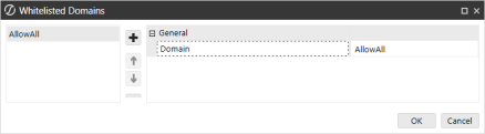 Domain field updated with AllowAll in Whitelisted Domains dialog box